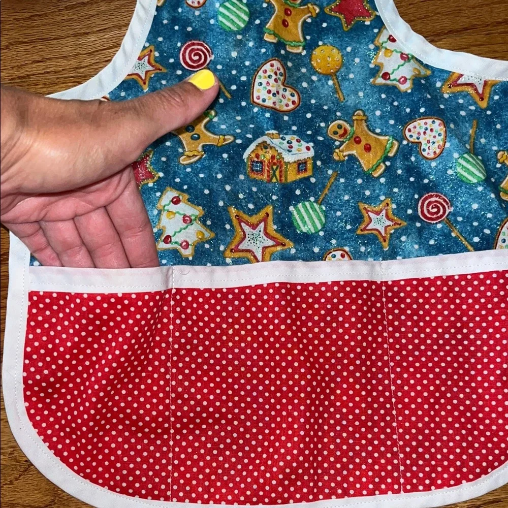 Gingerbread Pattern Kids Bib with Red Accents